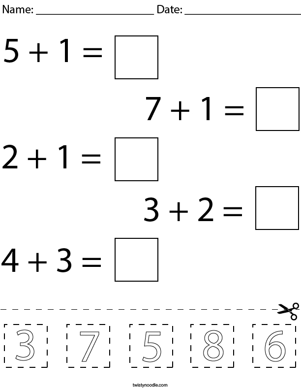Cut And Paste Addition Math Worksheets For Kindergarten